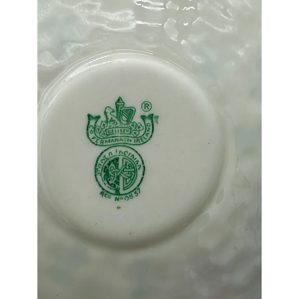 Belleek Irish Porcelain Shamrock Teacup & Saucer 5th Green Mark 1955–1965
